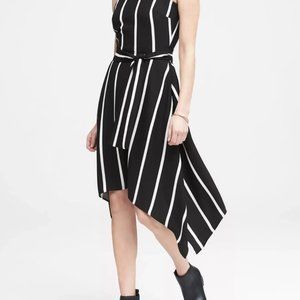 NWT Banana Republic Asymmetrical Black Striped Dress with Belt, Size 00P